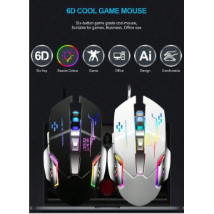 6D Wired Gaming Mouse, Cool Breathing Light Effect, Comfortable Hand Feeling, PDI 4th Gear Switch,