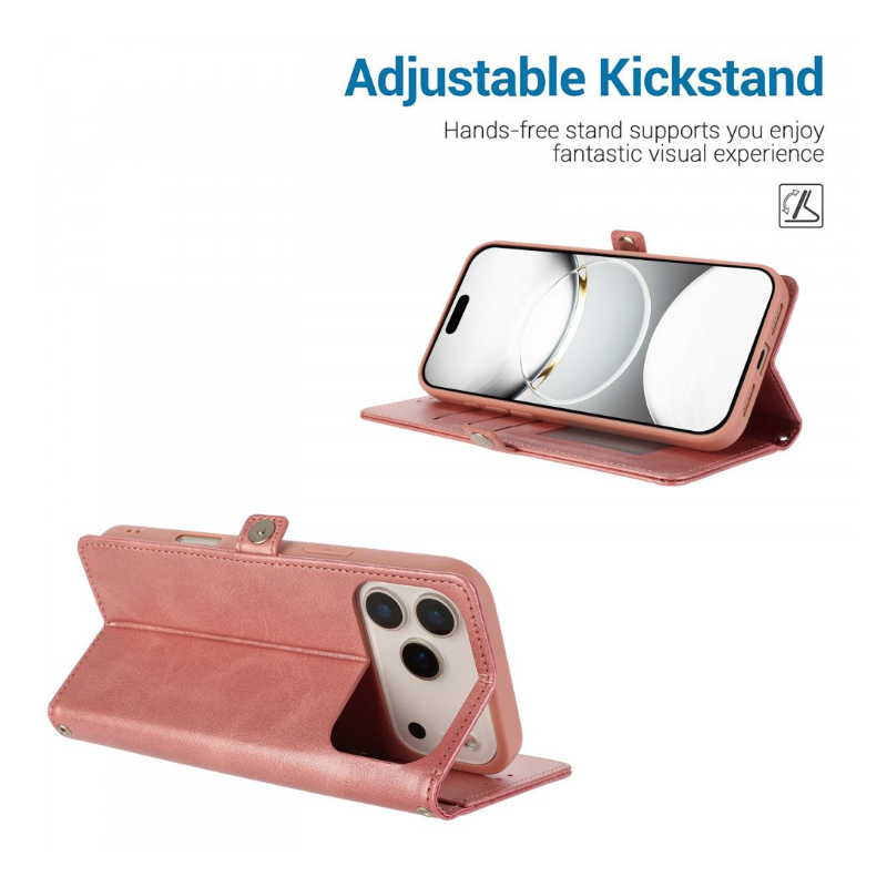 Card Holder Slot & Foldable Front Cover – Elegant Protection for Apple iPhone 17 Pro Max (Red)