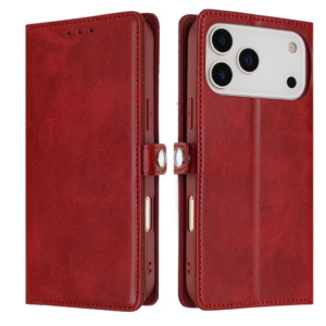 Card Holder Slot & Foldable Front Cover – Elegant Protection for Apple iPhone 17 Pro Max (Red)