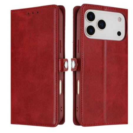 Card Holder Slot & Foldable Front Cover – Elegant Protection for Apple iPhone 17 Pro Max (Red)