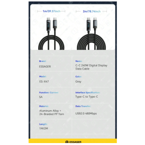 ESSAGER 240W USB Type C To USB C Cable