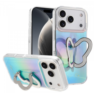 Phone Case with Rainbow Gradient – Sparkling Style & Hands-Free Stand for Apple iPhone 17 Pro Max (Blue)