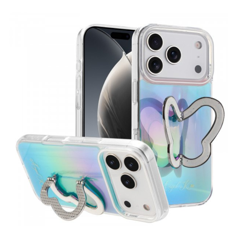 Phone Case with Rainbow Gradient – Sparkling Style & Hands-Free Stand for Apple iPhone 17 Pro Max (Blue)