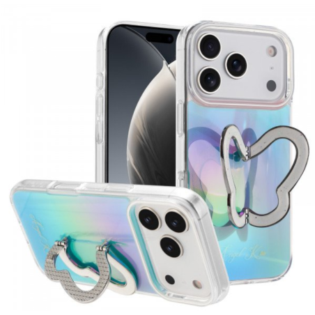 Phone Case with Rainbow Gradient – Sparkling Style & Hands-Free Stand for Apple iPhone 17 Pro Max (Blue)