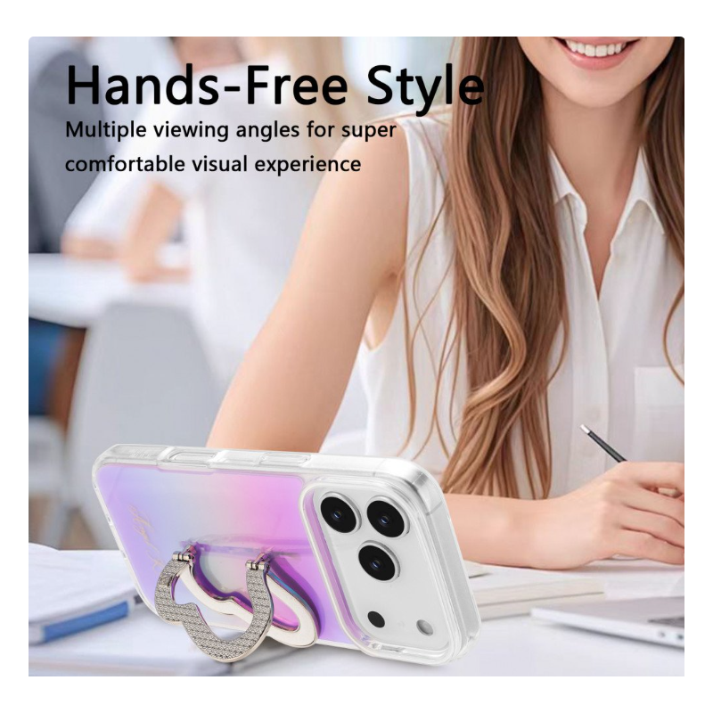 Phone Case with Rainbow Gradient – Sparkling Style & Hands-Free Stand for Apple iPhone 17 Pro Max (Purple)