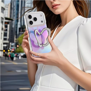 Phone Case with Rainbow Gradient – Sparkling Style & Hands-Free Stand for Apple iPhone 17 Pro Max (Purple)