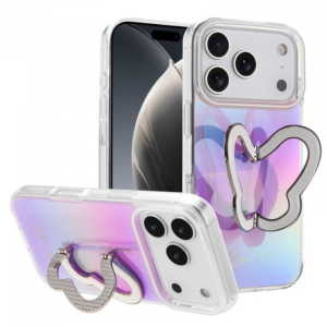 Phone Case with Rainbow Gradient – Sparkling Style & Hands-Free Stand for Apple iPhone 17 Pro Max (Purple)