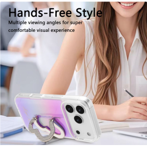 Phone Case with Rainbow Gradient – Sparkling Style & Hands-Free Stand for Apple iPhone 17 Pro Max (White)