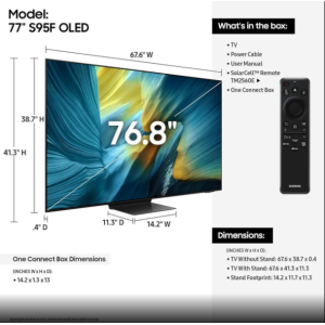 Samsung QN65S95FAFXZA OLED S95F 65-Inch QD-OLED 4K Smart TV