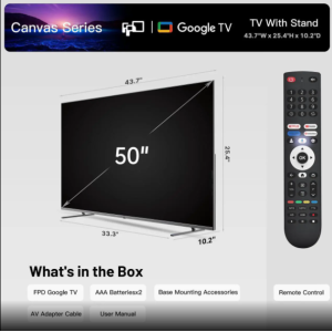 FPD 50 Inch Smart TV, 4K LED Google TV with Google Play Built-in Google Cast, HDR 10, MEMC, Voice Remote