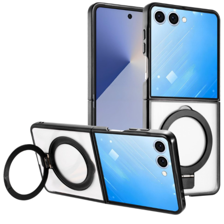 Case with Magnetic Kickstand Ring for Samsung Galaxy Z Flip 7 (Black)