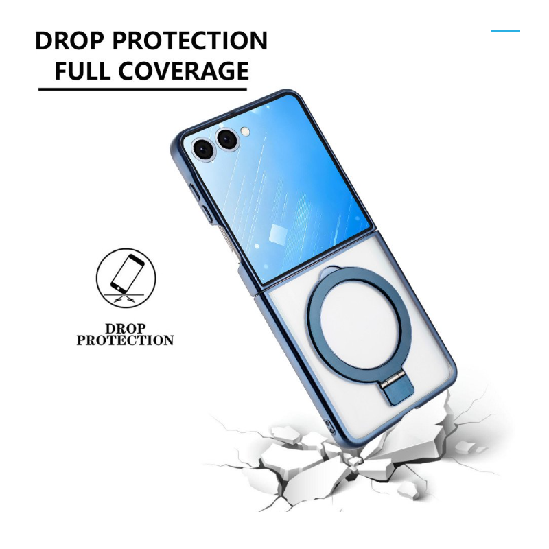 Case with Magnetic Kickstand Ring for Samsung Galaxy Z Flip 7 (Blue)