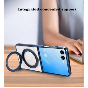 Case with Magnetic Kickstand Ring for Samsung Galaxy Z Flip 7 (Blue)