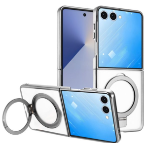 Case with Magnetic Kickstand Ring for Samsung Galaxy Z Flip 7 (Silver)