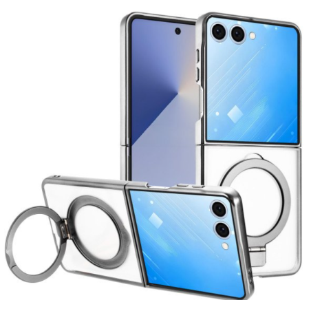 Case with Magnetic Kickstand Ring for Samsung Galaxy Z Flip 7 (Silver)