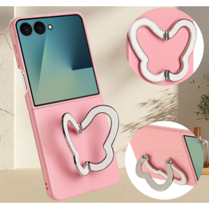 Case with Butterfly Kickstand for Samsung Galaxy Z Flip 7 (Pink)