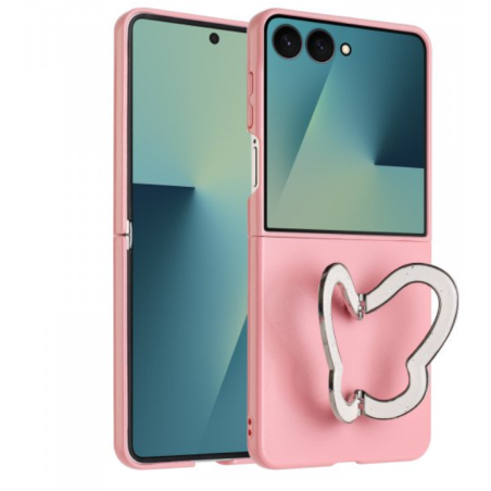 Case with Butterfly Kickstand for Samsung Galaxy Z Flip 7 (Pink)
