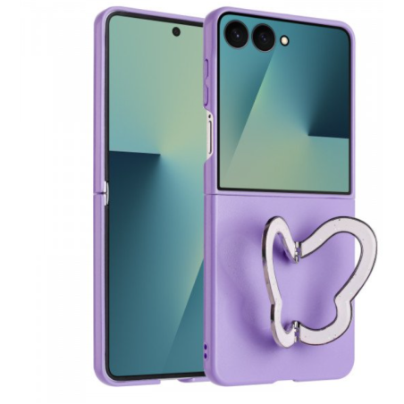 Case with Butterfly Kickstand for Samsung Galaxy Z Flip 7 (Purple)