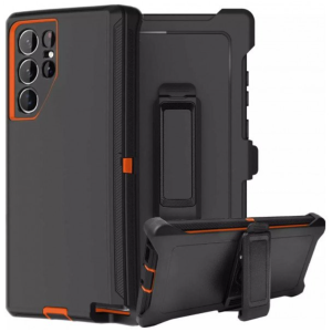 Case with Clip for Samsung Galaxy S25 Ultra 5G (Black / Orange)