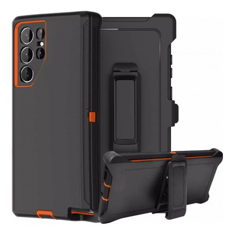 Case with Clip for Samsung Galaxy S25 Ultra 5G (Black / Orange)