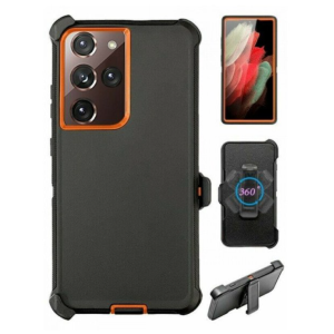Case with Clip for Samsung Galaxy S25 5G (Black / Orange)