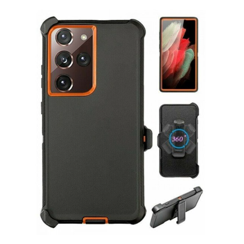 Case with Clip for Samsung Galaxy S25 5G (Black / Orange)