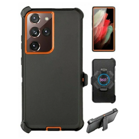 Case with Clip for Samsung Galaxy S25 5G (Black / Orange)