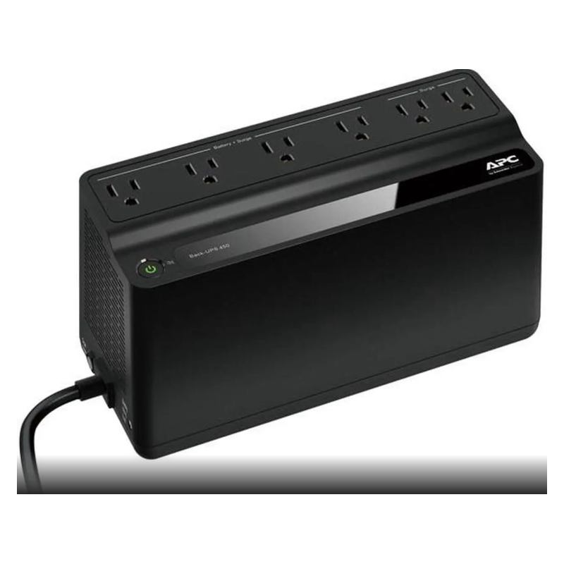 APC BN450M UPS 450VA, 120V, 6 NEMA outlets (2 surge), Battery is not user replaceable - 8 Hour