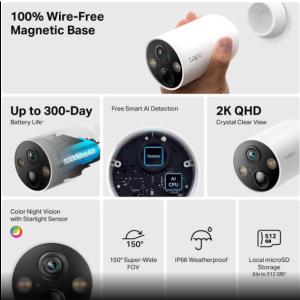 TP-Link Tapo Wire-Free MagCam, Indoor/Outdoor 2K Battery Powered Smart Security