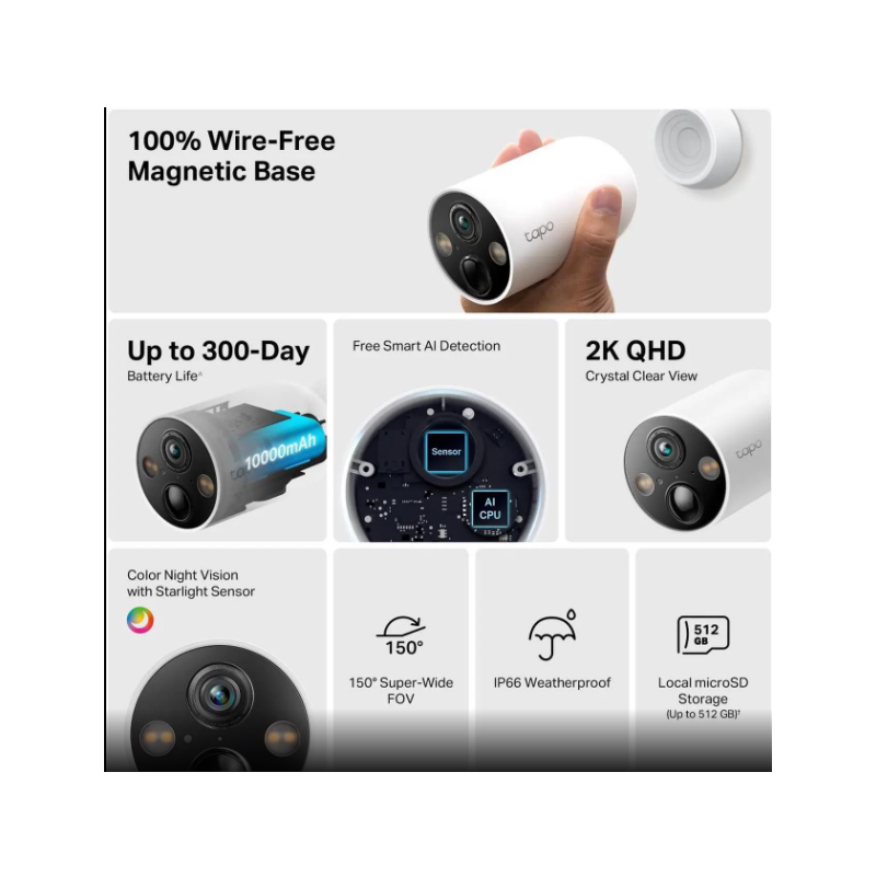 TP-Link Tapo Wire-Free MagCam, Indoor/Outdoor 2K Battery Powered Smart Security