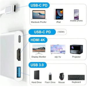 USB Hub 3 In 1 USB C To HDMI-Compatible USB 3.0
