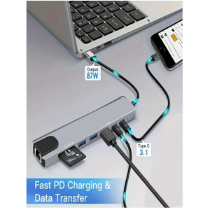 8 In 1 Port Docking Station USB Type C HUB To HDM 4K