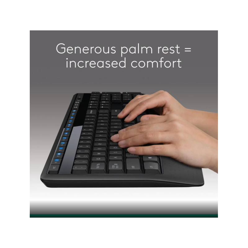 Logitech MK345 Wireless Combo Full-Sized Keyboard with Palm Rest and Comfortable Right-Handed