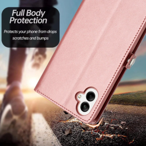 Case with Card Holder Slots and Wrist Strap for Samsung Galaxy A05 (Rose Gold)