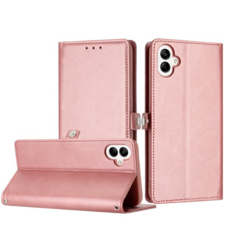 Case with Card Holder Slots and Wrist Strap for Samsung Galaxy A05 (Rose Gold)