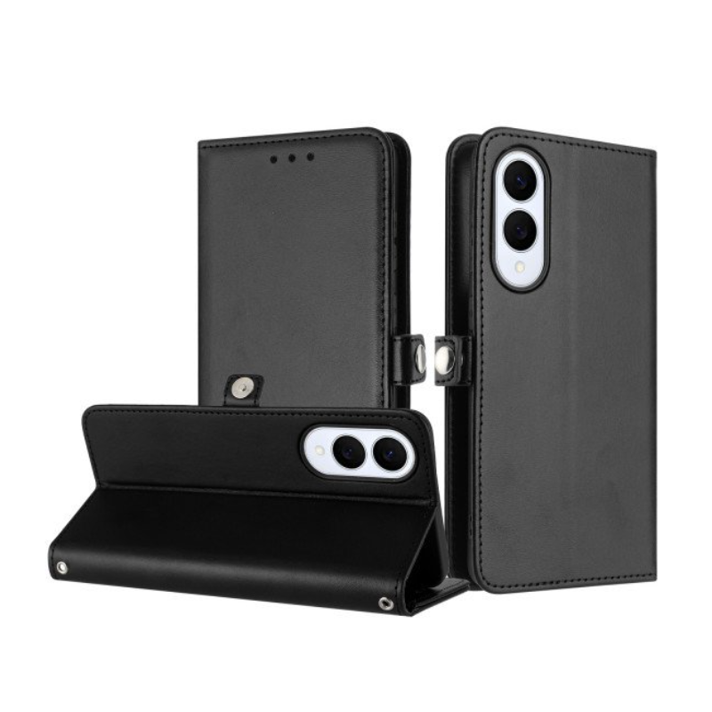 Case with Card Holder Slots and Wrist Strap for Samsung Galaxy S25 Edge (Black)