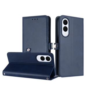Case with Card Holder Slots and Wrist Strap for Samsung Galaxy S25 Edge (Navy Blue)