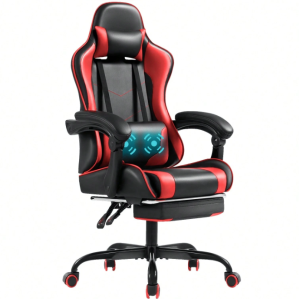 Furmax High Back Massage Gaming Chair With Footrest PU Carbon Fiber Leather Racing