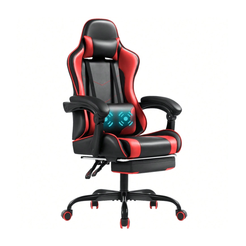 Furmax High Back Massage Gaming Chair With Footrest PU Carbon Fiber Leather Racing