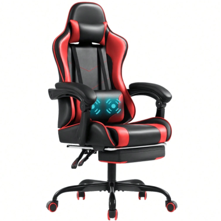 Furmax High Back Massage Gaming Chair With Footrest PU Carbon Fiber Leather Racing