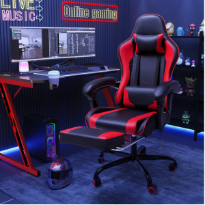 Furmax High Back Massage Gaming Chair With Footrest PU Carbon Fiber Leather Racing