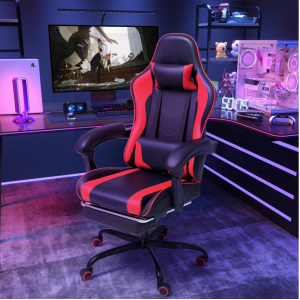 Furmax High Back Massage Gaming Chair With Footrest PU Carbon Fiber Leather Racing