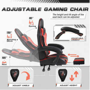 Furmax High Back Massage Gaming Chair With Footrest PU Carbon Fiber Leather Racing