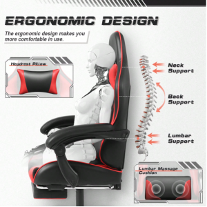 Furmax High Back Massage Gaming Chair With Footrest PU Carbon Fiber Leather Racing