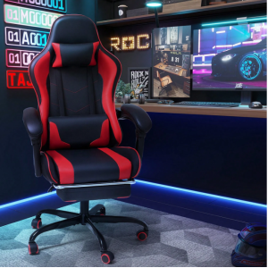 Furmax High Back Massage Gaming Chair With Footrest PU Carbon Fiber Leather Racing