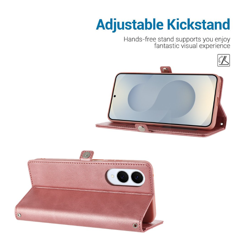 Case with Card Holder Slots and Wrist Strap for Samsung Galaxy S25 Edge (Rose Gold)