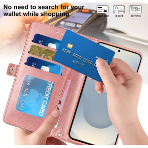 Case with Card Holder Slots and Wrist Strap for Samsung Galaxy S25 Edge (Rose Gold)