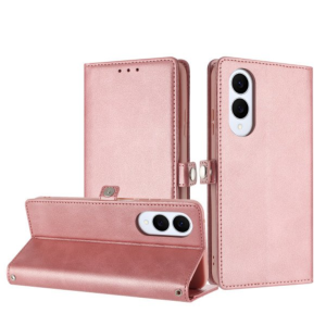 Case with Card Holder Slots and Wrist Strap for Samsung Galaxy S25 Edge (Rose Gold)