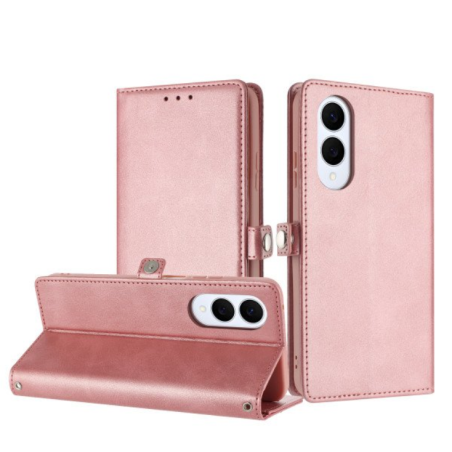 Case with Card Holder Slots and Wrist Strap for Samsung Galaxy S25 Edge (Rose Gold)