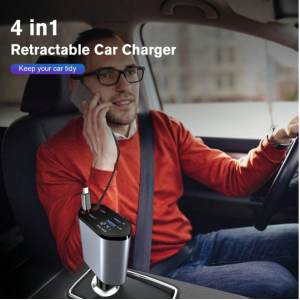 W&O 120W 4-In-1 Retractable Super Fast Car Charger